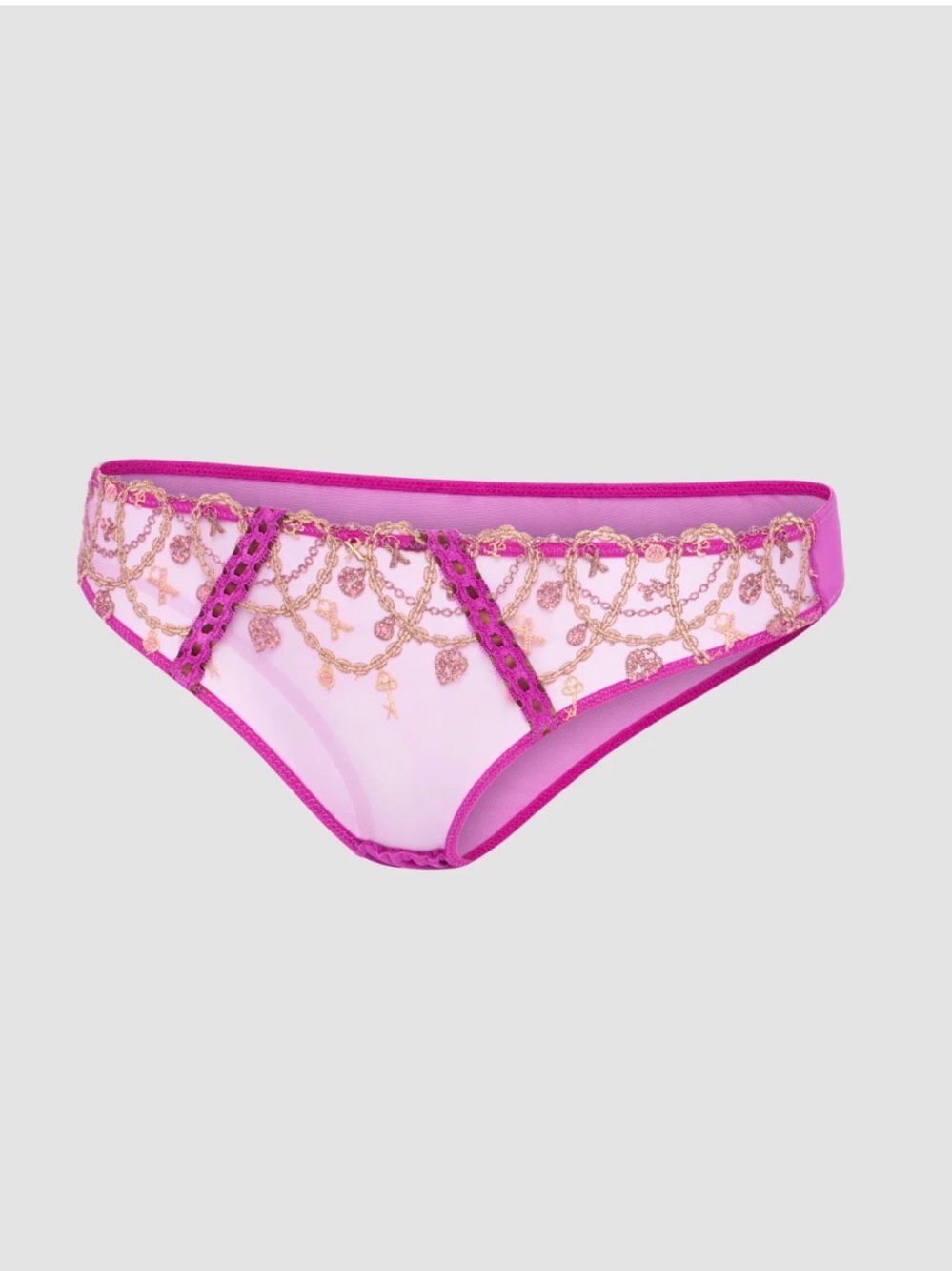 Savage X Fenty Pink & Gold Embroidered Sheer Bikini Panty